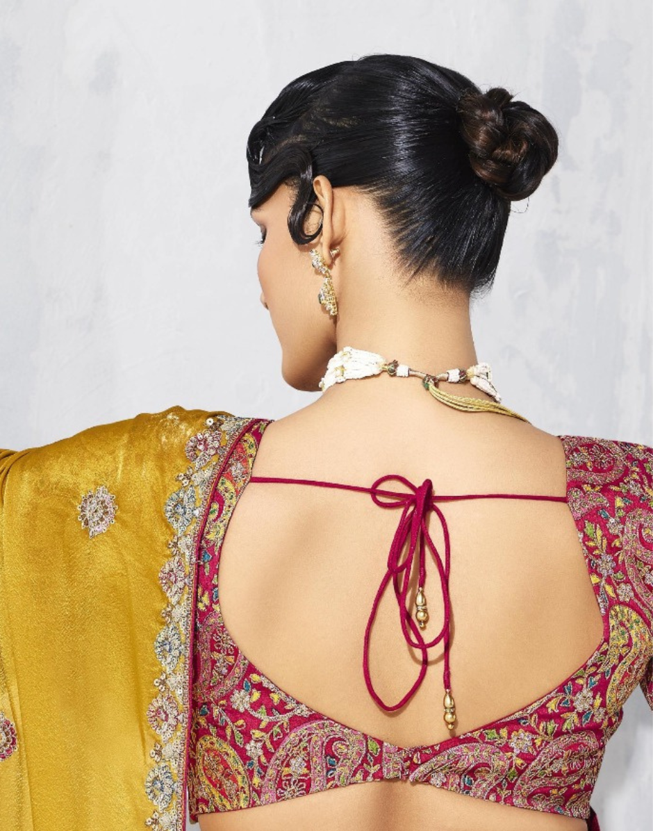 Classic Trendy Yellow Embroidered Saree with Contemporary Printed Blouse - Buy_2