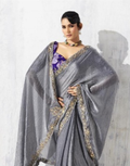 Classy Grey Embroidered Saree with Unique Printed Blouse Ideal for Modern Occasions - Buy_2