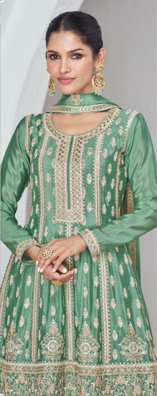 Classy Premium Chinon Silk Top with Sharara and Dupatta