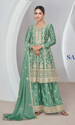 Classy Premium Chinon Silk Top with Sharara and Dupatta