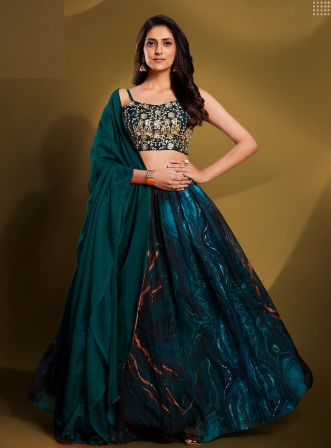 Classy Teal Sequins Lehanga - RENT