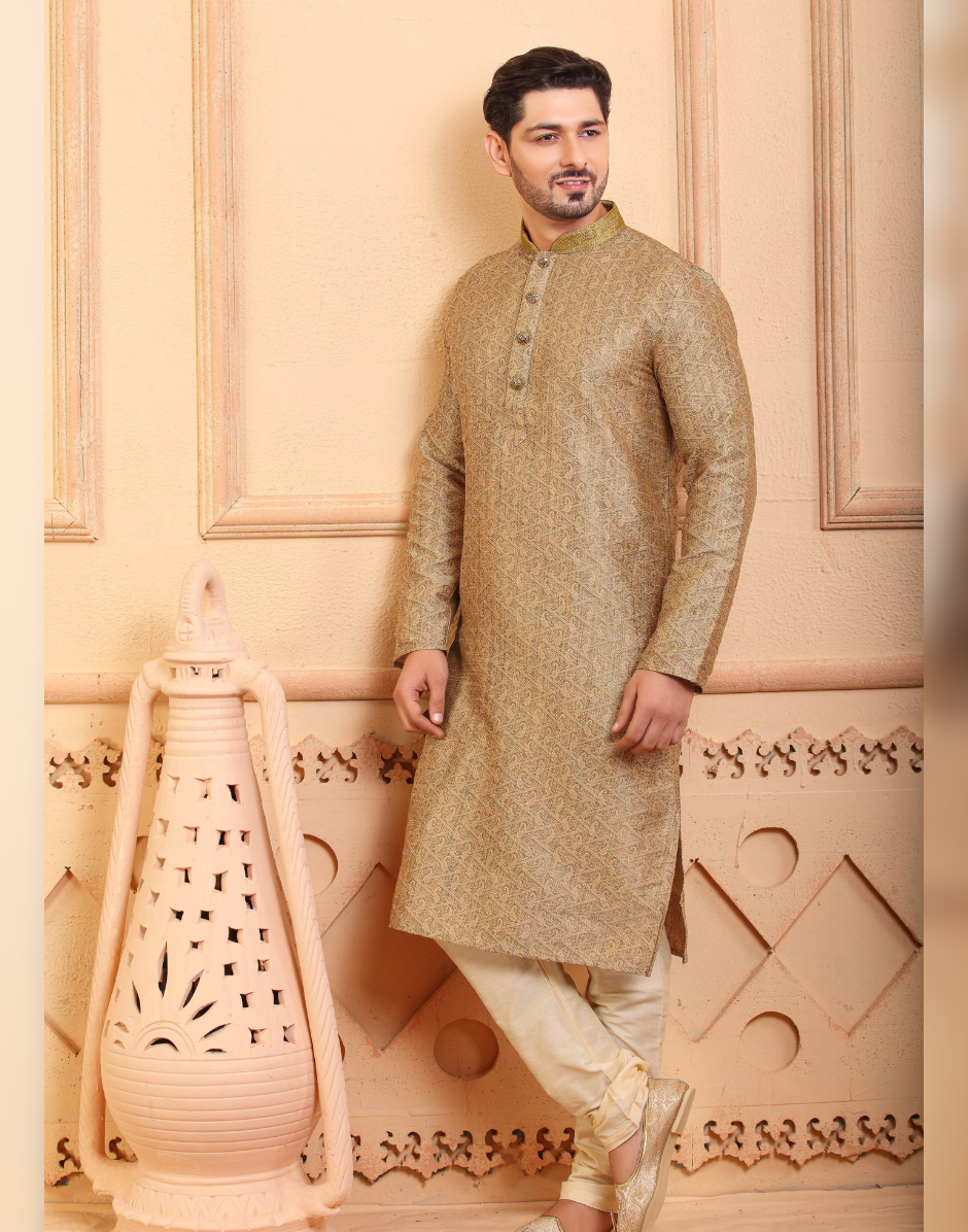 Classy Versatile Beige Kurta Set for Men Perfect for Weddings Festivities