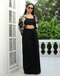 Contemporary Black Embroidered Outfit Three-Piece Set with Jacket