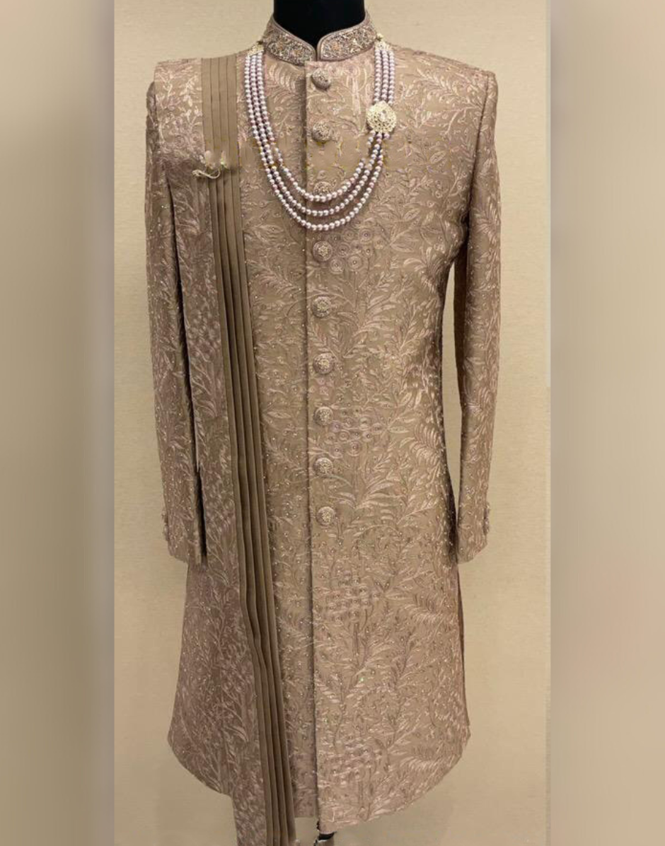 Contemporary Coffee Embroidered Sherwani Set for Special Occasions