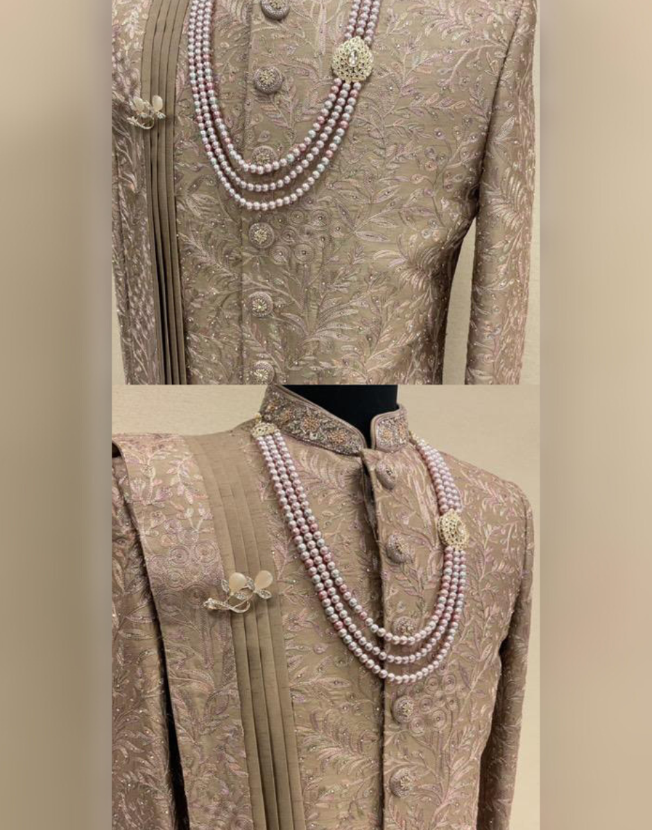 Contemporary Coffee Embroidered Sherwani Set for Special Occasions_1
