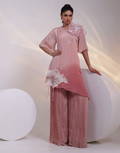 Contemporary Pink Asymmetrical Tunic Co-Ord Set with High Neckline