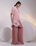 Contemporary Pink Asymmetrical Tunic Co-Ord Set with High Neckline_1
