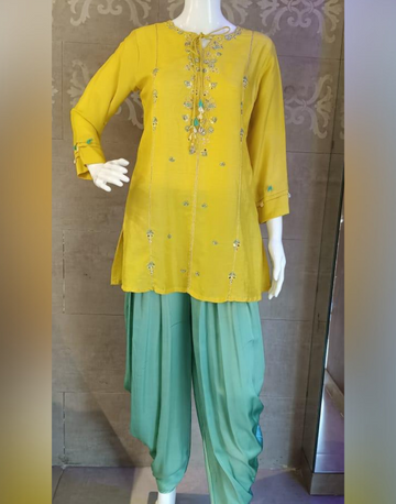Contemporary Yellow Georgette 2-Piece Set Embroidered Co-ord for Women