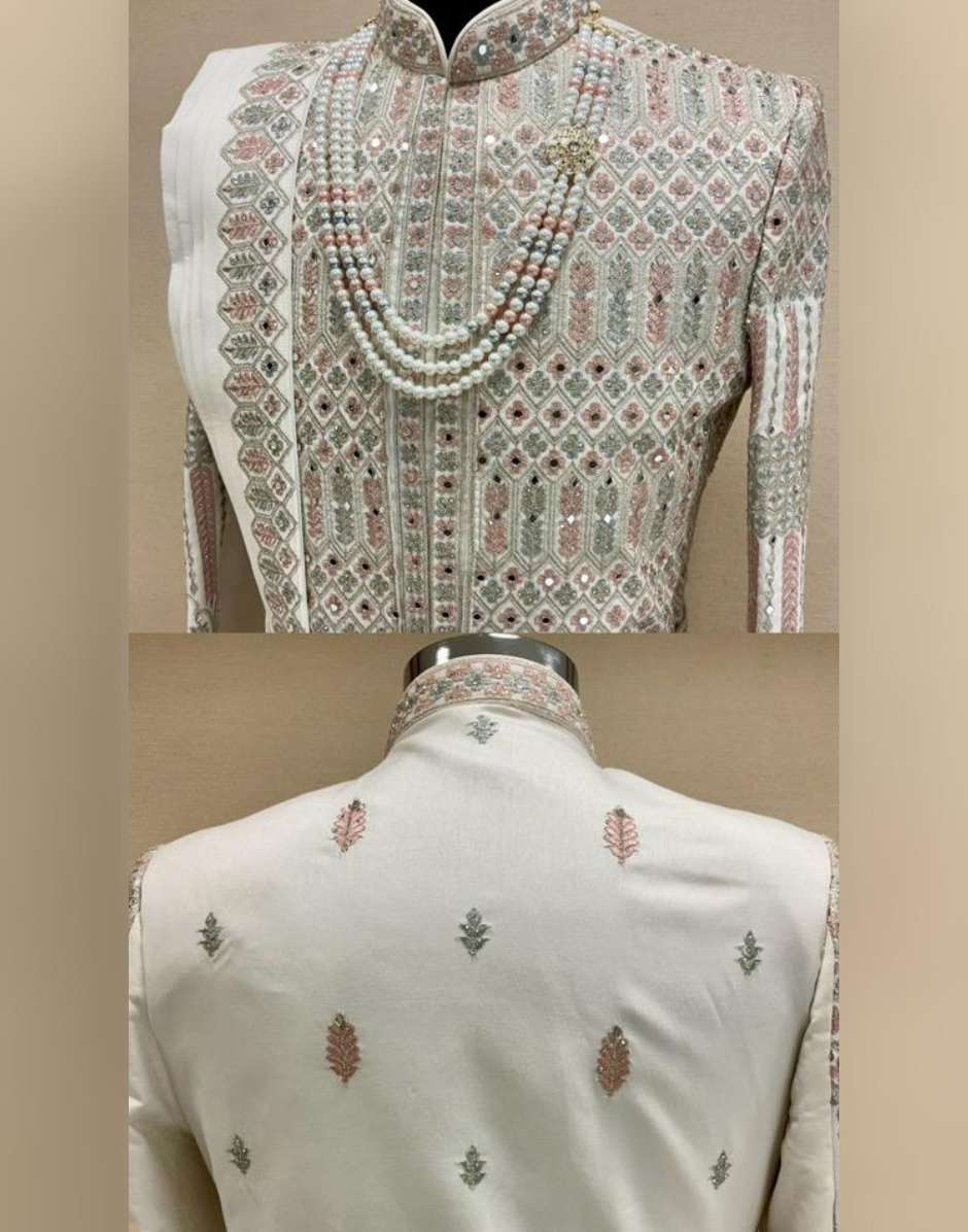 Couture Cream Embroidered Sherwani Set for Modern Groom