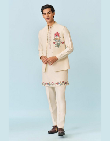 Cream Hand Painted Jacket Set for Men Elegant & Unique Artistic Fashion