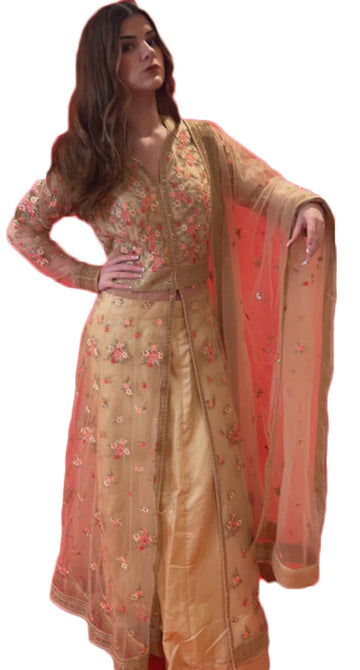 Heavy embroidered Cream  Anarkali Lehenga kurti set - Clearance