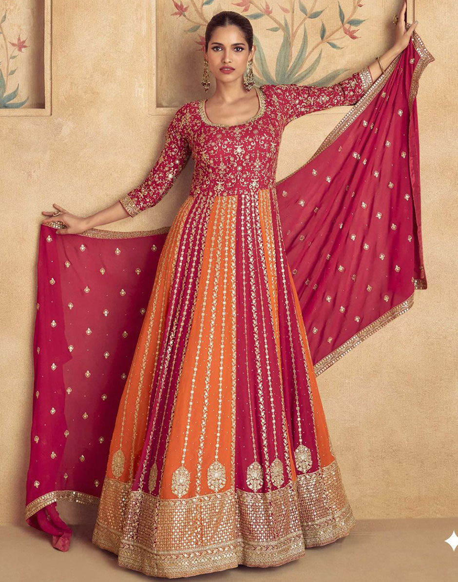 Crimson Citrus Bold Top and Dupatta with Intricate Design