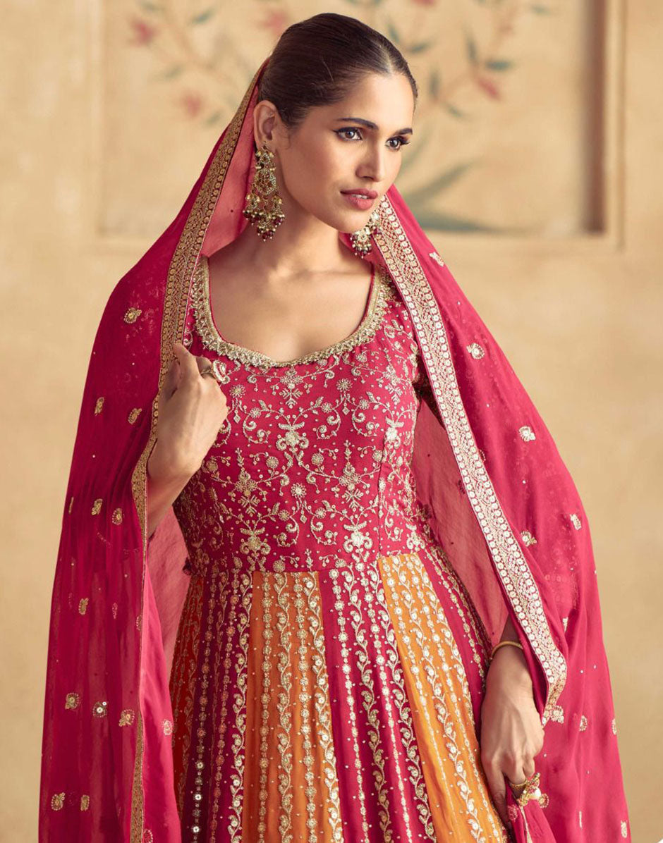 Crimson Citrus Bold Top and Dupatta with Intricate Design