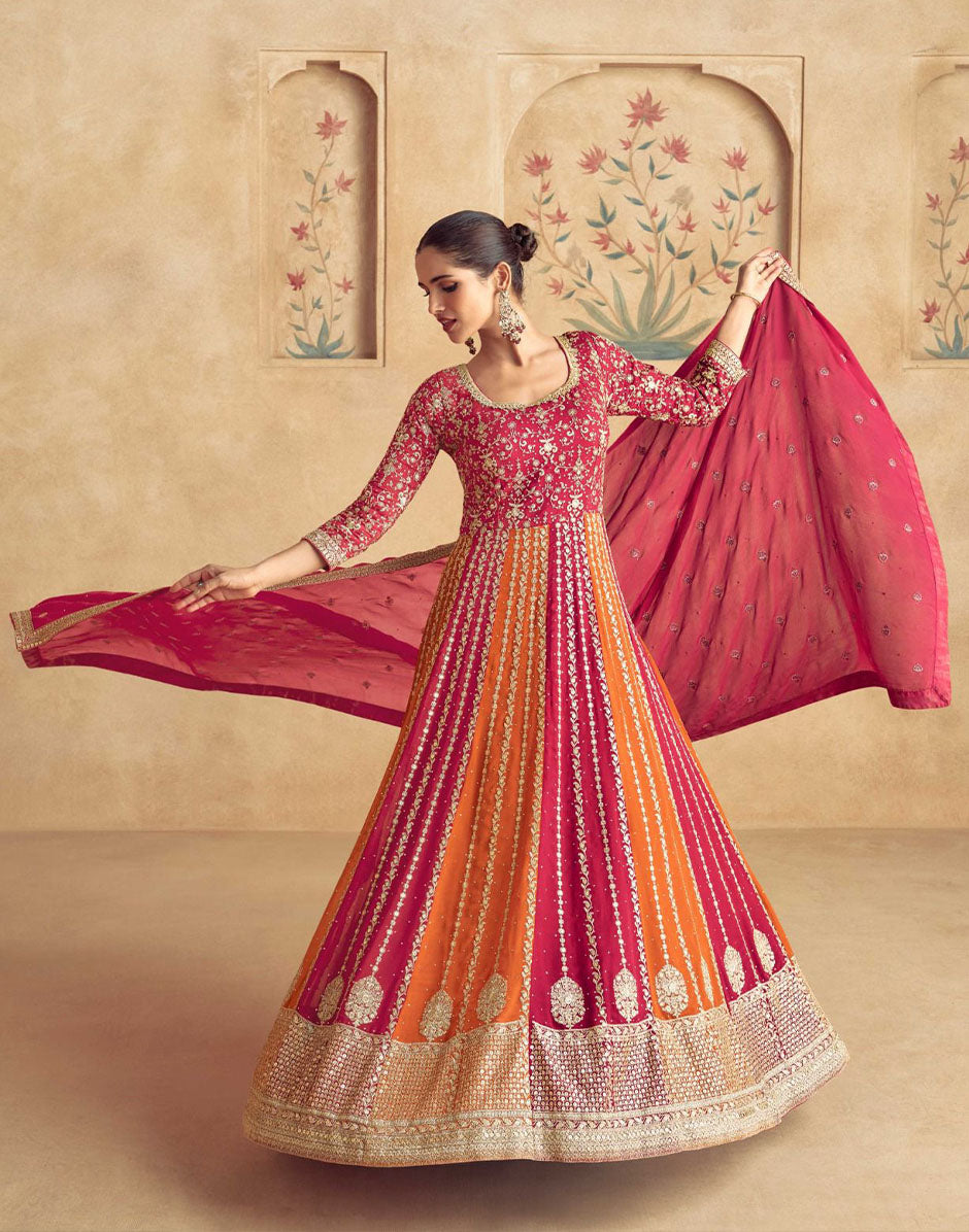 Crimson Citrus Bold Top and Dupatta with Intricate Design_2
