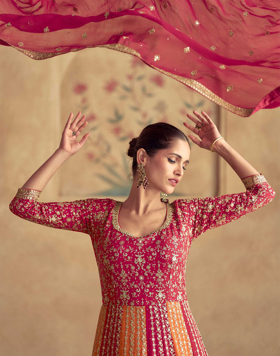 Crimson Citrus Bold Top and Dupatta with Intricate Design_3