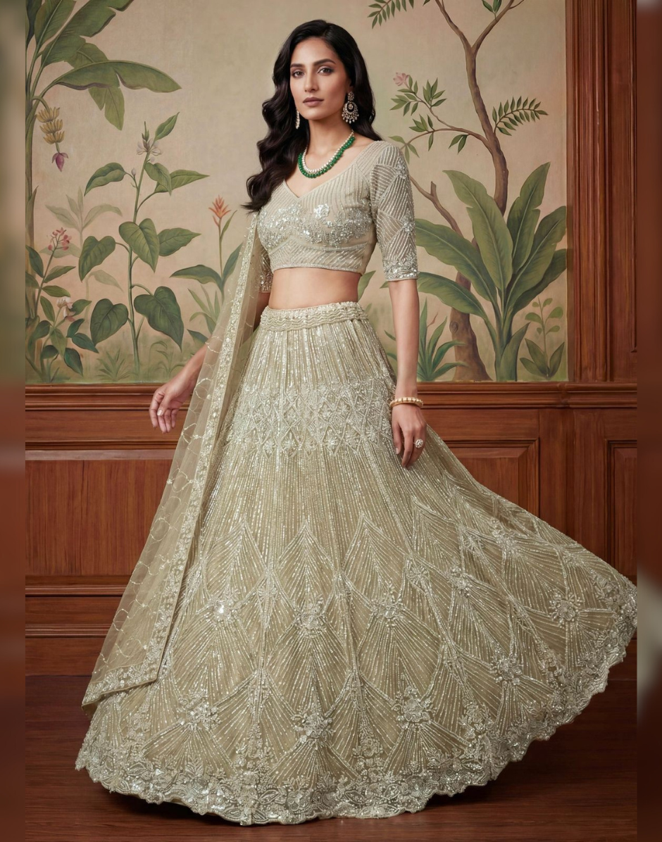 Crystal Embellished Designer Wear Lehenga Choli Set - Buy_1