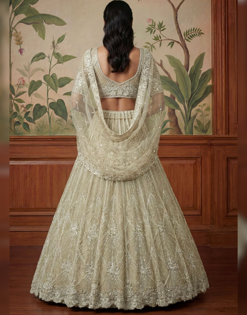 Crystal Embellished Designer Wear Lehenga Choli Set - Buy_3