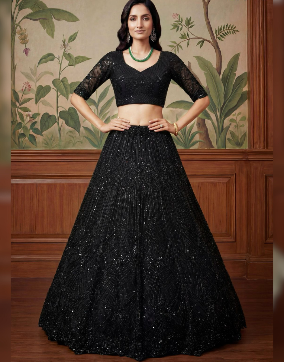 Crystal Embellished Designer Wear Lehenga Choli Set - Buy_7