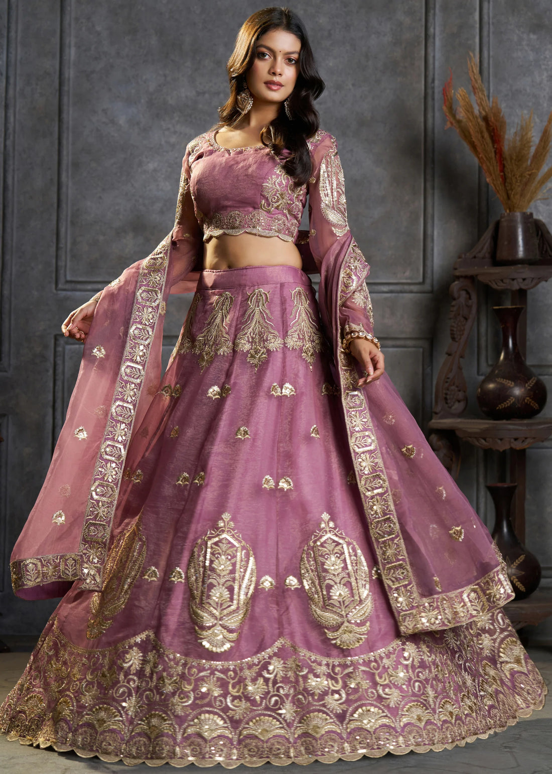 Lavendar Organza Lehenga for Wedding Guest - RENT