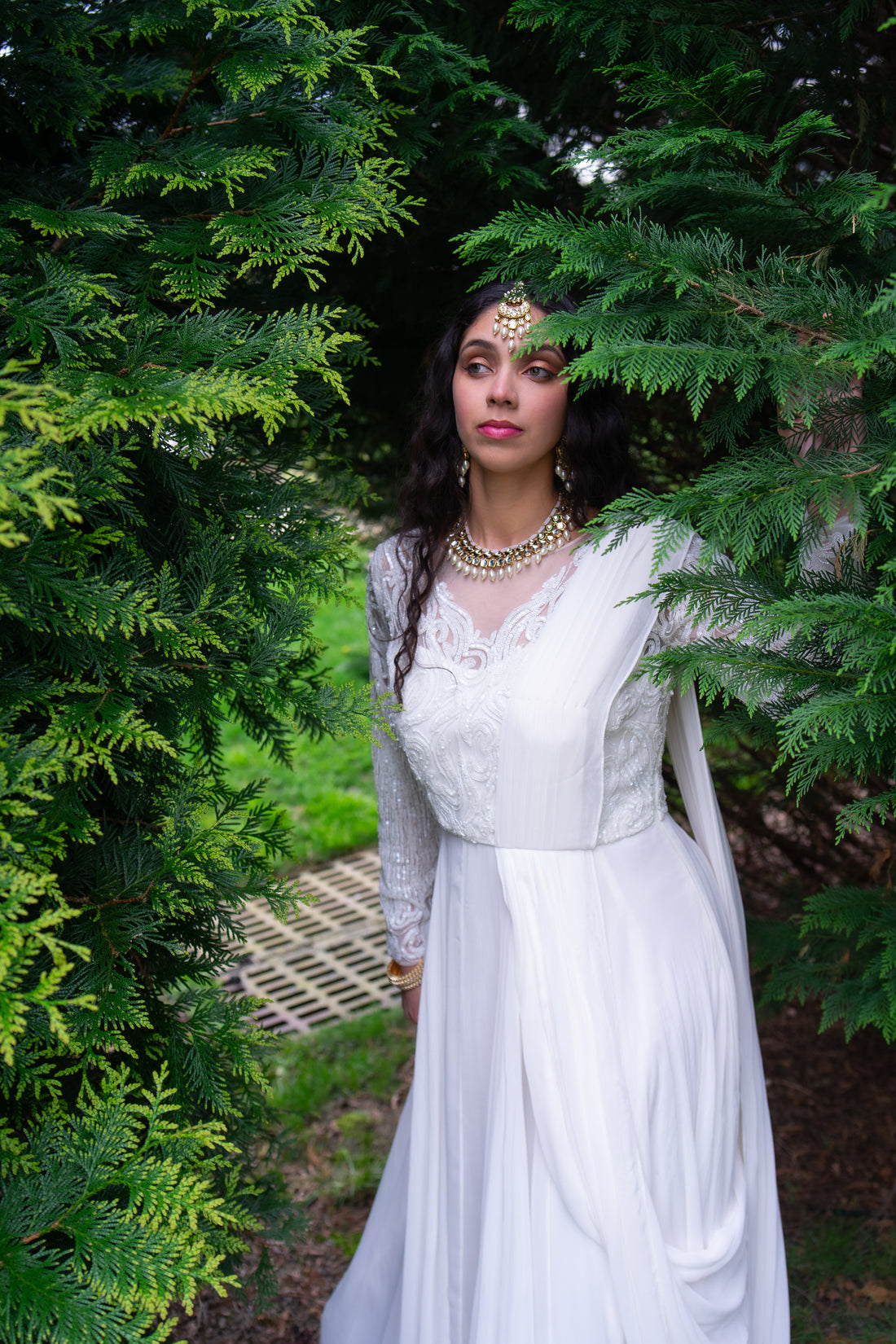 Elegant White Pure Georgette Drape Anarkali Dress - Rent