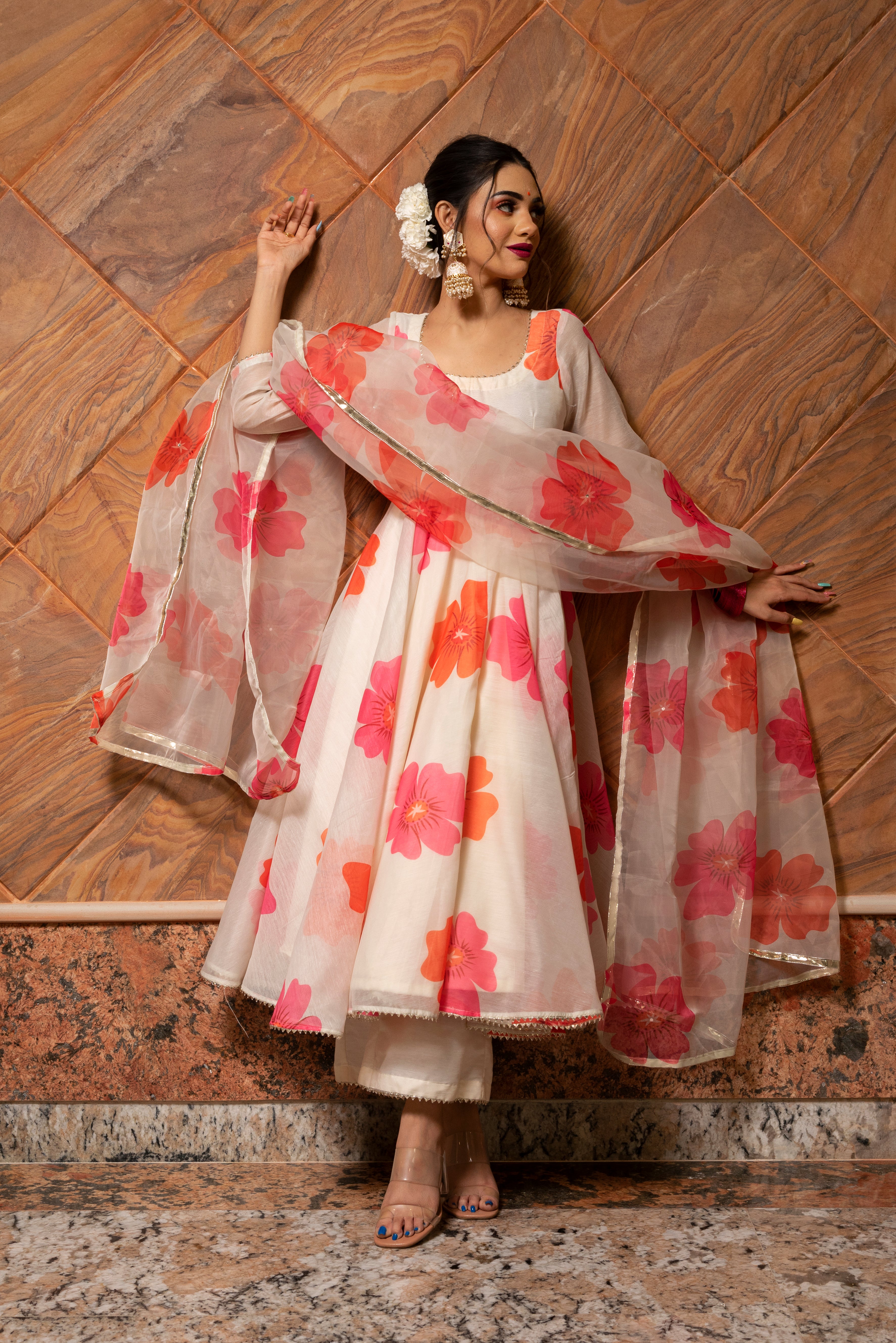 Sona Designer Off White Readymade Anarkali Suit Set for Women Online