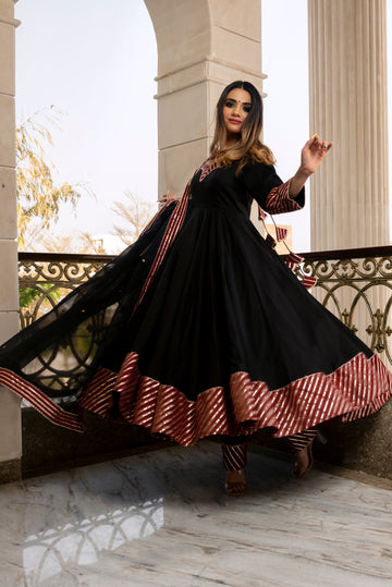 Pomcha Jaipur'S Hina Black And Maroon  Anrkali Set - Rent