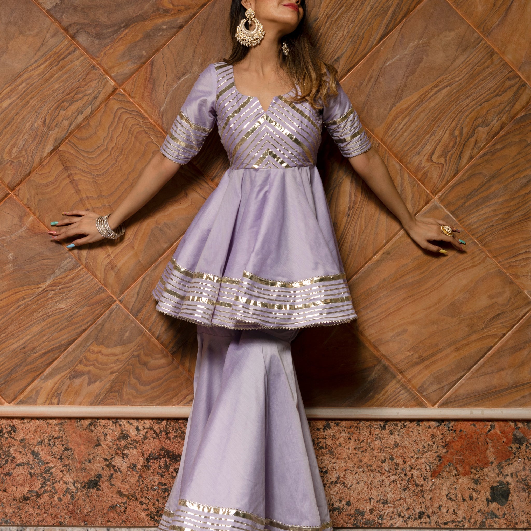 POMCHA JAIPUR'S IBADAT LILAC  SHARARA SET-RENT