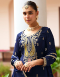 Dark Blue Chinon Sharara Suit for Women Traditional Hand Embroidery Wedding & Party Wear Dress - Buy_1