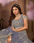 Dark Grey Net Pearl Embroidery Lehenga Choli & Dupatta_1