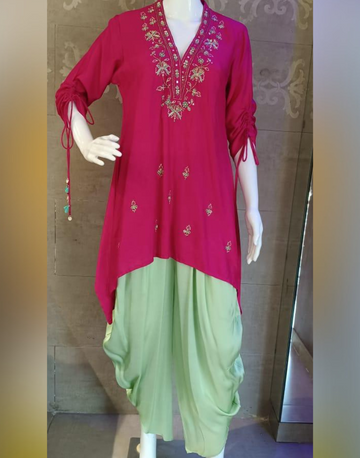 Dark Pink Embroidered Georgette 2-Piece Set Contemporary Women's Outfit