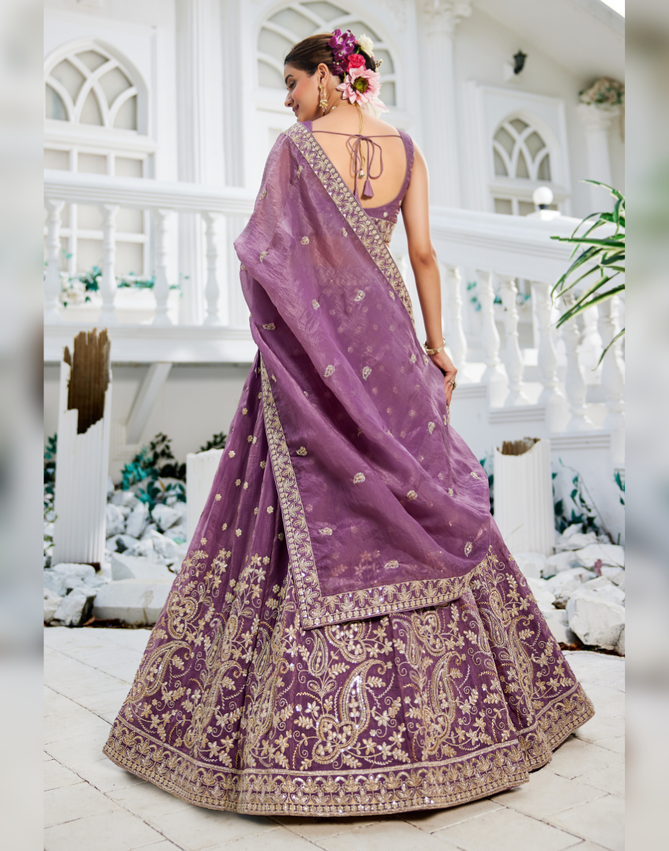 Dazzling Golden Tissue Lehenga Choli with Sequin Work & Matching Dupatta