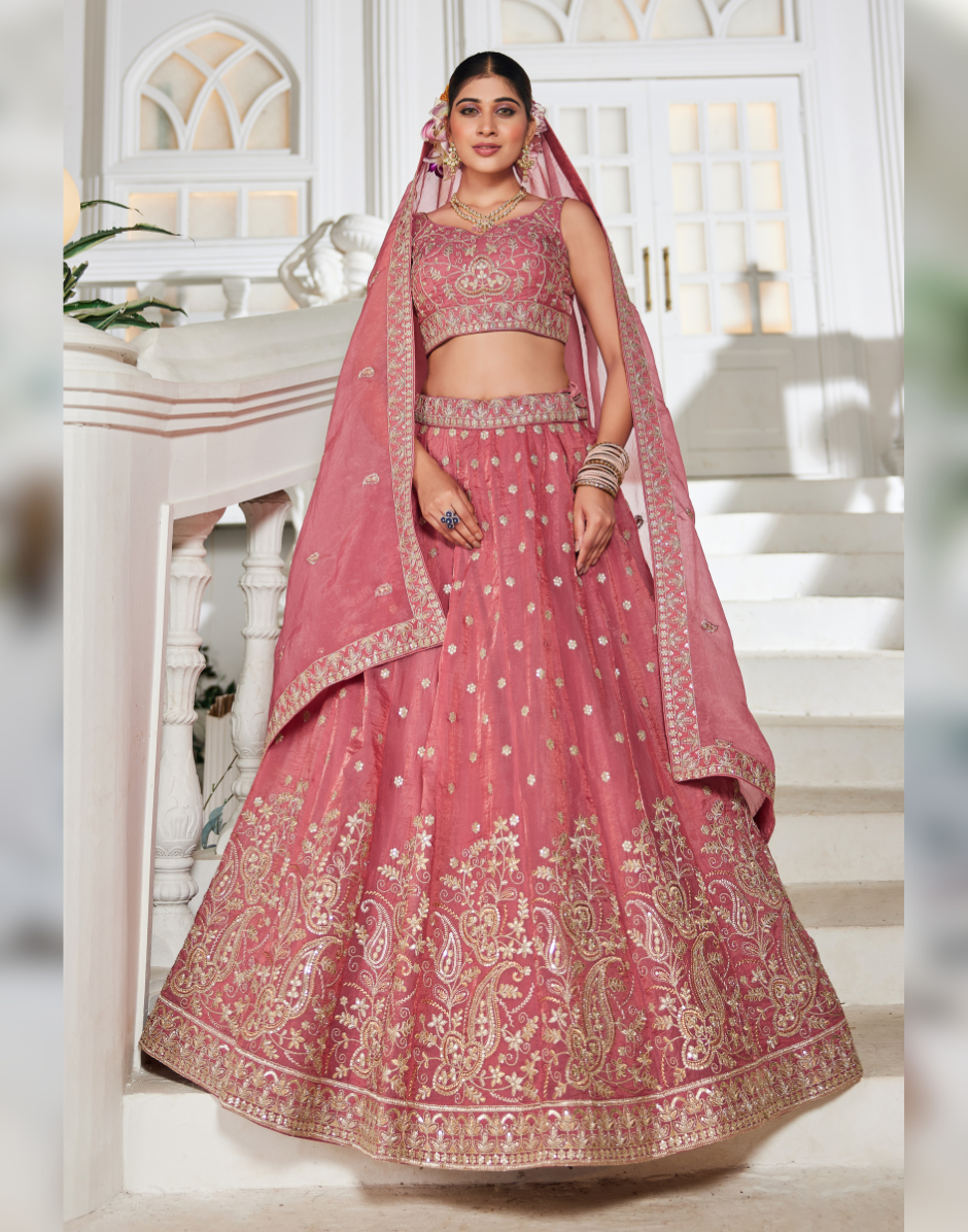Dazzling Golden Tissue Lehenga Choli with Sequin Work & Matching Dupatta_2