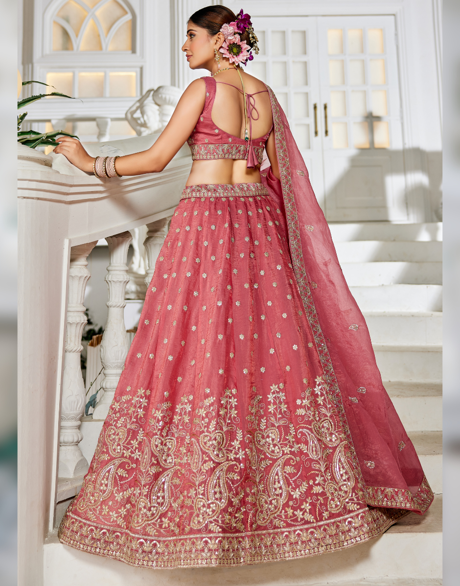 Dazzling Golden Tissue Lehenga Choli with Sequin Work & Matching Dupatta_3