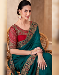 Dazzling Green Sparkle Shaded Saree Paired with Georgette Work Blouse - Buy_1