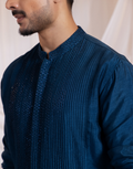 Deep Royal Strikeblue Men’s Kurta Pant Set Textured Pintucks with Sparkling Cutdana Detailing for a Luxe Look_2