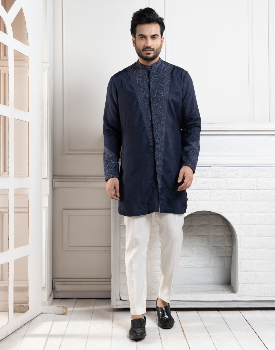 Deep Sapphire Kurta Set Regal Statement of Timeless Elegance