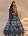 Designer Blue Agastha Lehenga in Silk with Plunging Embroidered Blouse & Printed Dupatta