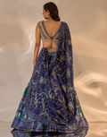 Designer Blue Agastha Lehenga in Silk with Plunging Embroidered Blouse & Printed Dupatta_1