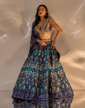 Designer Blue Agastha Lehenga in Silk with Plunging Embroidered Blouse & Printed Dupatta_2