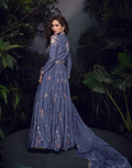 Designer Blue Gown in Chinon Silk with Hand Embroidery and Organza Dupatta Ethnic Elegance_2