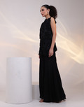 Designer Chartreuse Black Ensemble Featuring Statement Cutwork Top with 3D Floral Appliques & Palazzo Pants_1