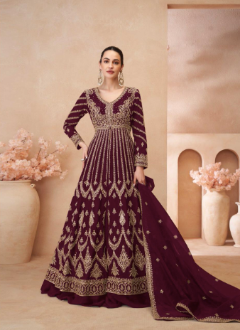 Designer Chinon Silk Embroidered Top with Skirt and Dupatta