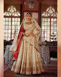 Designer Cream Bridal Silk Lehenga with Pearl, Zari & Sequin Embroidery Blouse with Double Dupatta Set - Buy