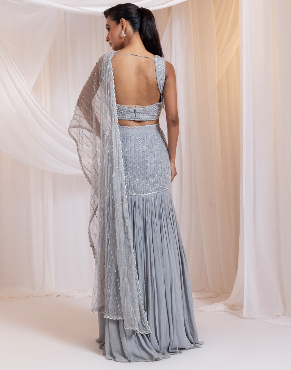 Designer Grey Saree with Heavily Embellished Crystal Bodice for a Luxe Finish_3