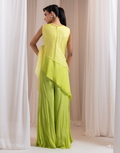 Designer Lime-Yellow Three-Piece Set with Asymmetrical Top and Flared Pants_3