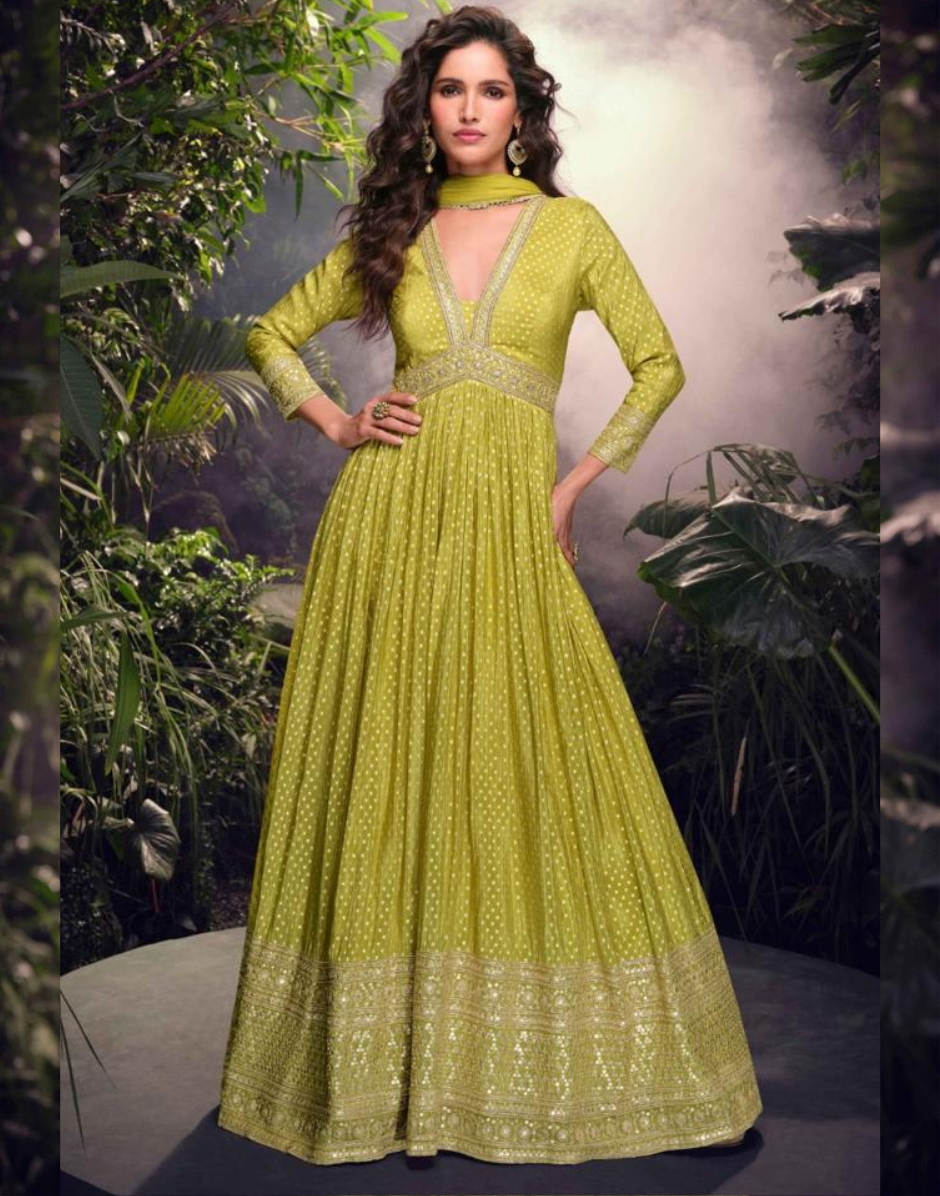 Designer Mehendi Green Viscose Jacquard Silk Dress All Over Embroidery & Net Dupatta for Special Occasions Mehendi Green / XXL / 5 Days Designer Mehendi Green Viscose Jacquard Silk Dress All Over Embroidery & Net Dupatta for Special Occasions Mehendi Green / XXL / 5 Days