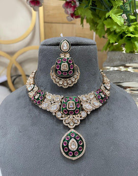 Designer Multicolor Kundan Necklace Set Ethnic Jewelry with Earrings for Indian Celebrations - Buy