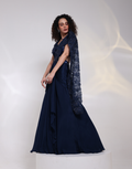 Designer Navy Embellished Saree Skirt with Chinon Palla, Organza Blouse & Silk Accents_2