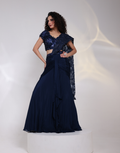 Designer Navy Embellished Saree Skirt with Chinon Palla, Organza Blouse & Silk Accents_3