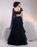 Designer Navy Saree Gown Featuring Shimmering Applique Corset and Layered Ruched Skirt_2